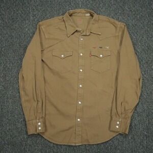 Levis Shirt Mens Medium Brown Denim Pearl Snap Long Sleeve Western Fishing Lure